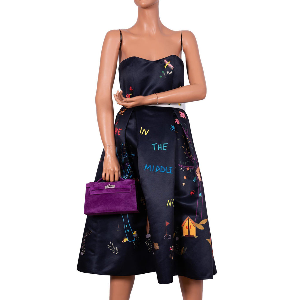 Hermes Kelly Pochette Violet Veau Doblis Suede Palladium Hardware - 2006, J Square
