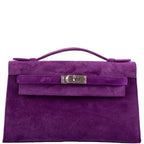 Hermes Kelly Pochette Violet Veau Doblis Suede Palladium Hardware - 2006, J Square