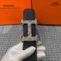 Hermès Leather Belt in Black with H Buckle 32mm - Silver Guilloché Hardware