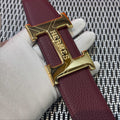 Hermès Leather Belt in Bordeaux with H Buckle 32mm - Gold Guilloché H Buckle