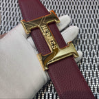 Hermès Leather Belt in Bordeaux with H Buckle 32mm - Gold Guilloché H Buckle