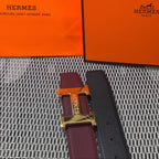 Hermès Leather Belt in Bordeaux with H Buckle 32mm - Gold Guilloché H Buckle