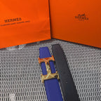 Hermès Leather Belt in Electric Blue with H Buckle 32mm - Gold Guilloché Hardware
