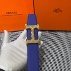 Hermès Leather Belt in Electric Blue with H Buckle 32mm - Gold Guilloché Hardware