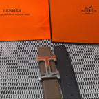 Hermès Leather Belt in Etoupe with H Buckle 32mm - Silver Guilloché Hardware