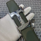 Hermès Leather Belt in Khaki Green with H Buckle 32mm - Silver Guilloché Hardware