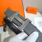 Hermès Leather Belt in Taupe Gray with H Silver Buckle 32mm - Reversible