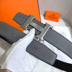 Hermès Leather Belt in Taupe Gray with H Silver Buckle 32mm - Reversible