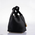 Hermes Picotin Lock Touch 18 PM Black Taurillon Clemence & Matte Alligator Gold Hardware