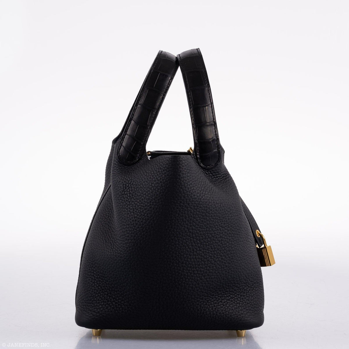 Hermes Picotin Lock Touch 18 PM Black Taurillon Clemence & Matte Alligator Gold Hardware
