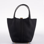 Hermes Picotin Lock Touch 18 PM Black Taurillon Clemence & Matte Alligator Gold Hardware