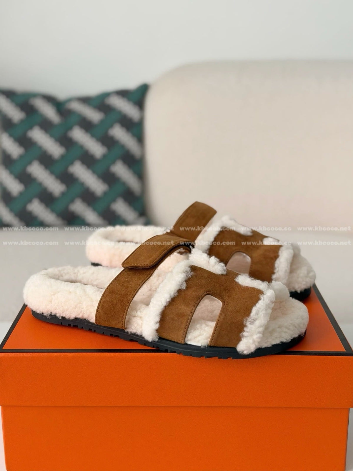 Hermès Suede Goatskin Woolskin Women's Chypre Sandals