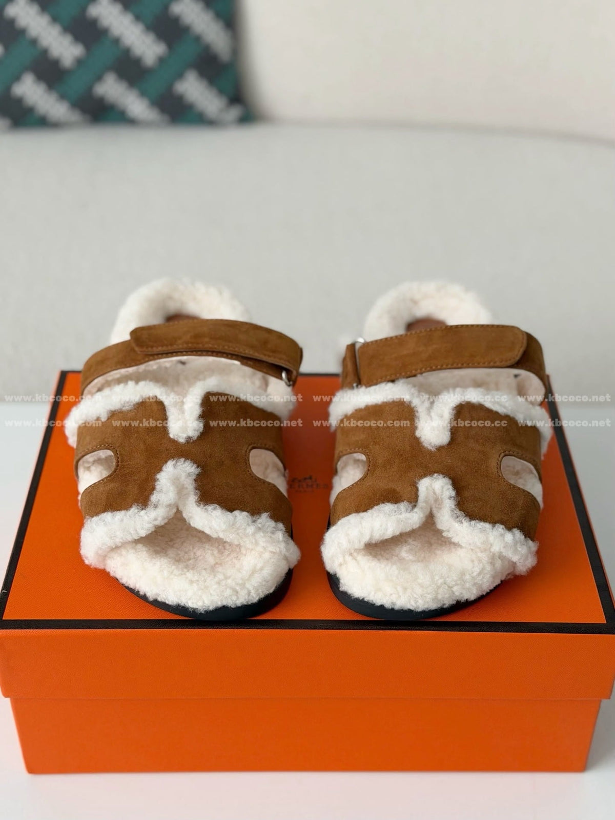 Hermès Suede Goatskin Woolskin Women's Chypre Sandals