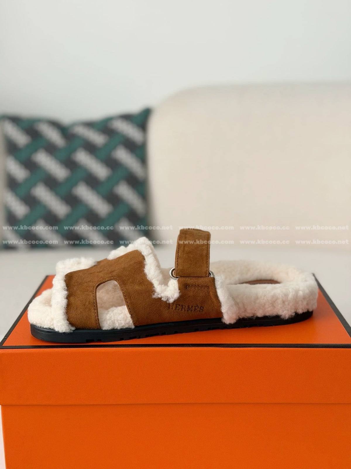 Hermès Suede Goatskin Woolskin Women's Chypre Sandals