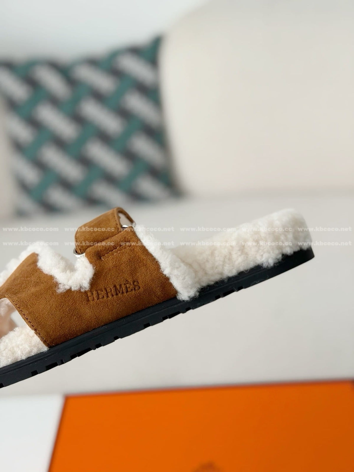 Hermès Suede Goatskin Woolskin Women's Chypre Sandals