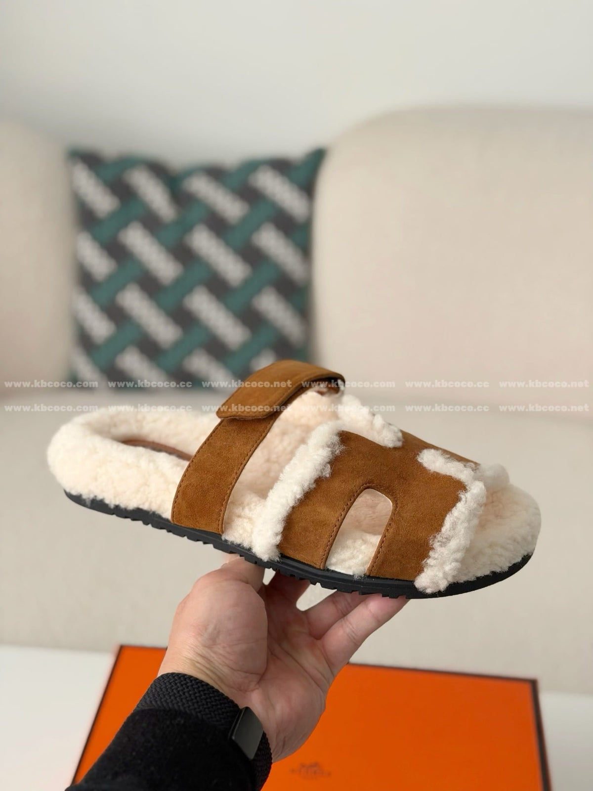 Hermès Suede Goatskin Woolskin Women's Chypre Sandals