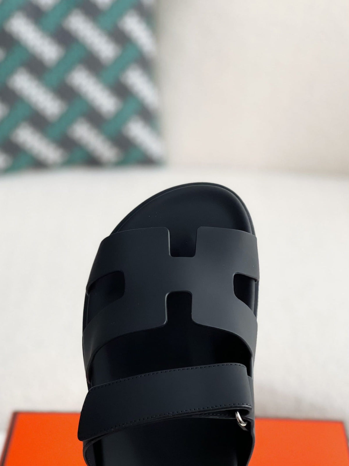 Hermès Techno Black Calfskin Chypre Sandals