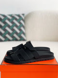 Hermès Techno Black Calfskin Chypre Sandals