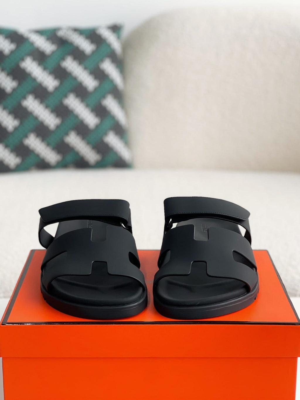 Hermès Techno Black Calfskin Chypre Sandals