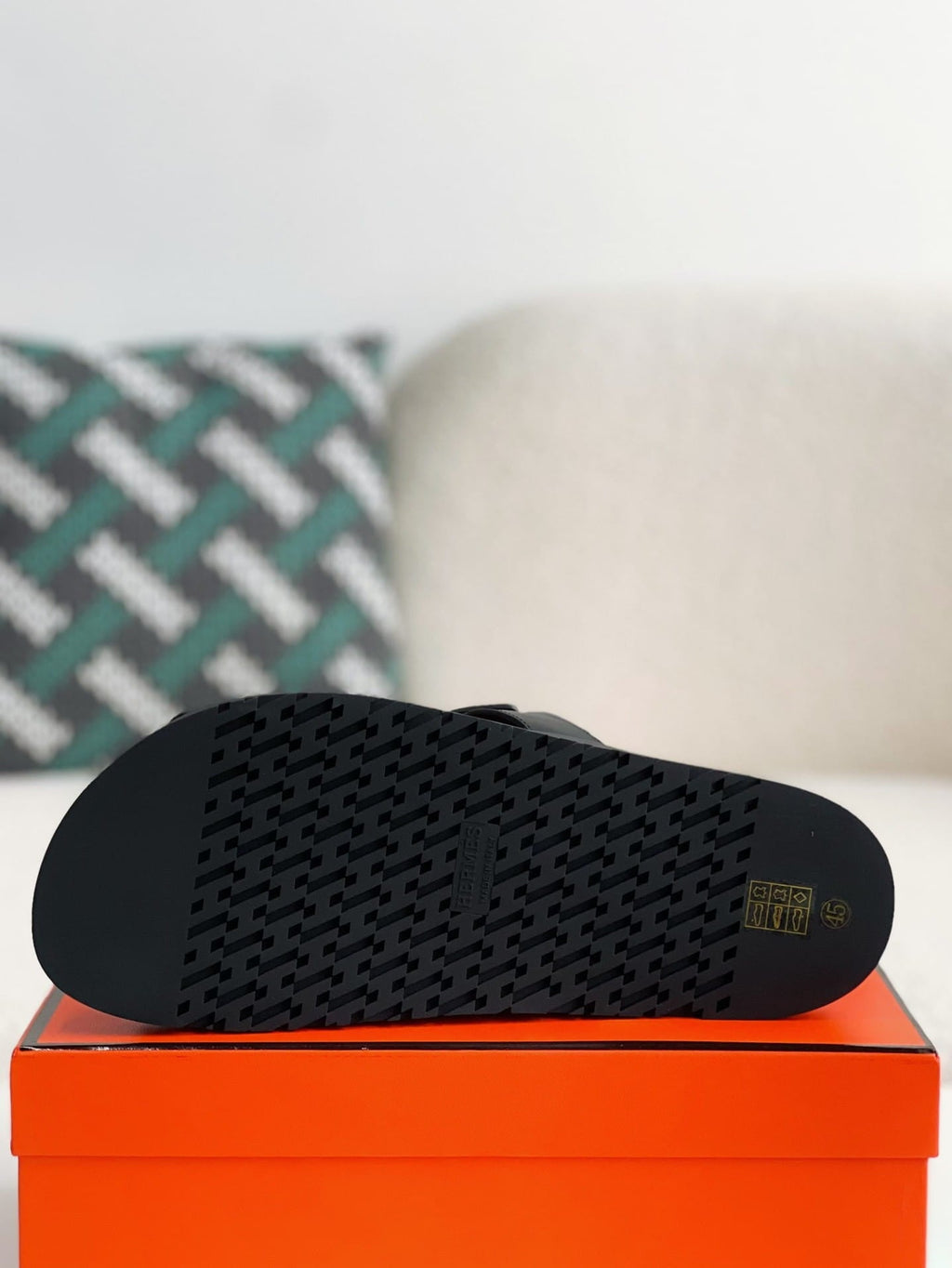Hermès Techno Black Calfskin Chypre Sandals