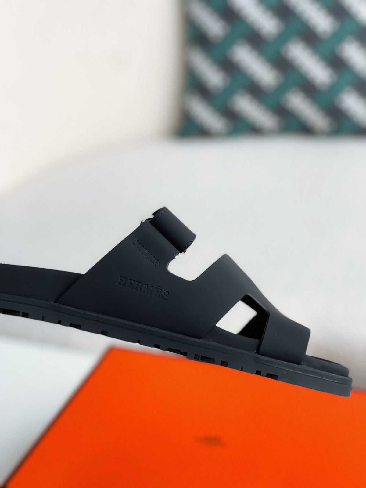 Hermès Techno Black Calfskin Chypre Sandals