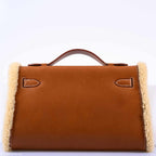 Hermes Teddy Kelly Clutch Barenia Leather & Mouton Shearling Palladium Hardware - 2007, K Square