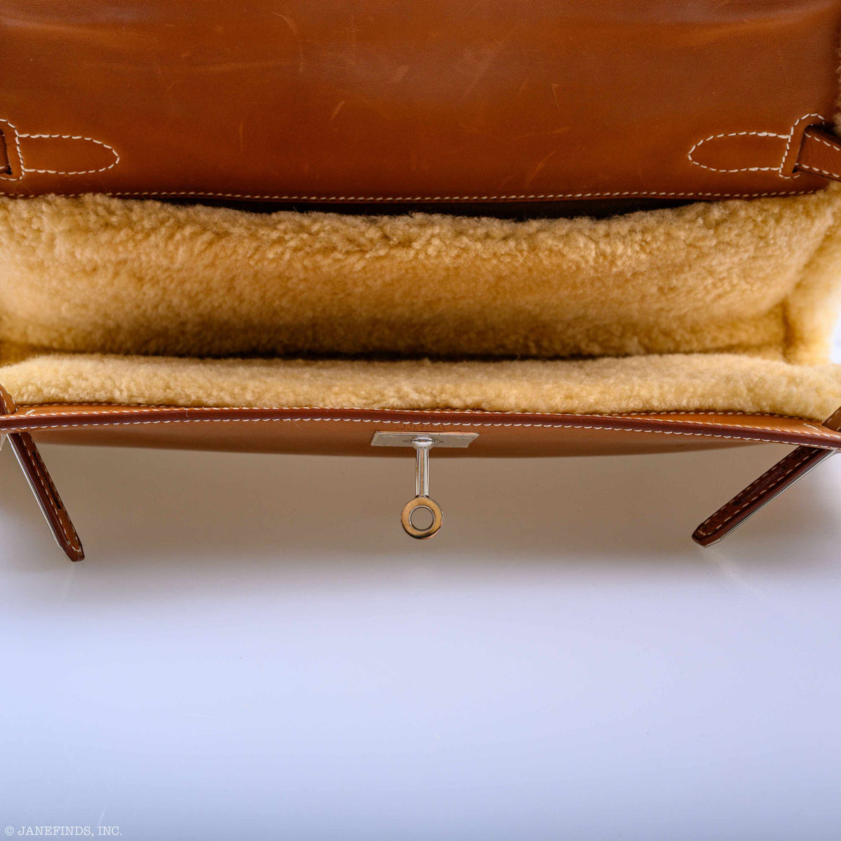 Hermes Teddy Kelly Clutch Barenia Leather & Mouton Shearling Palladium Hardware - 2007, K Square