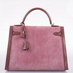 Hermes Unique HSS Kelly 32 Sellier Rose Indienne Doblis Suede & Mauve Lizard with Palladium Hardware - 2012, N Square