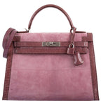 Hermes Unique HSS Kelly 32 Sellier Rose Indienne Doblis Suede & Mauve Lizard with Palladium Hardware - 2012, N Square