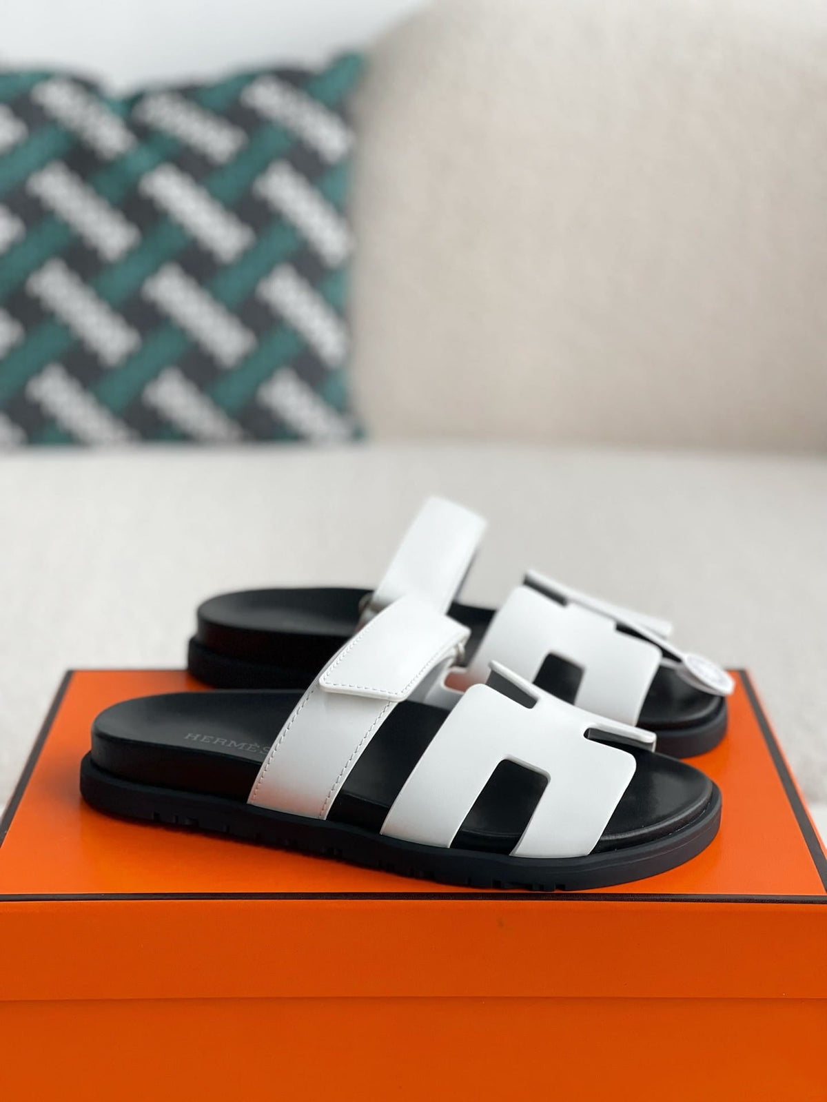 Hermès White Calfskin Women's Chypre Sandals