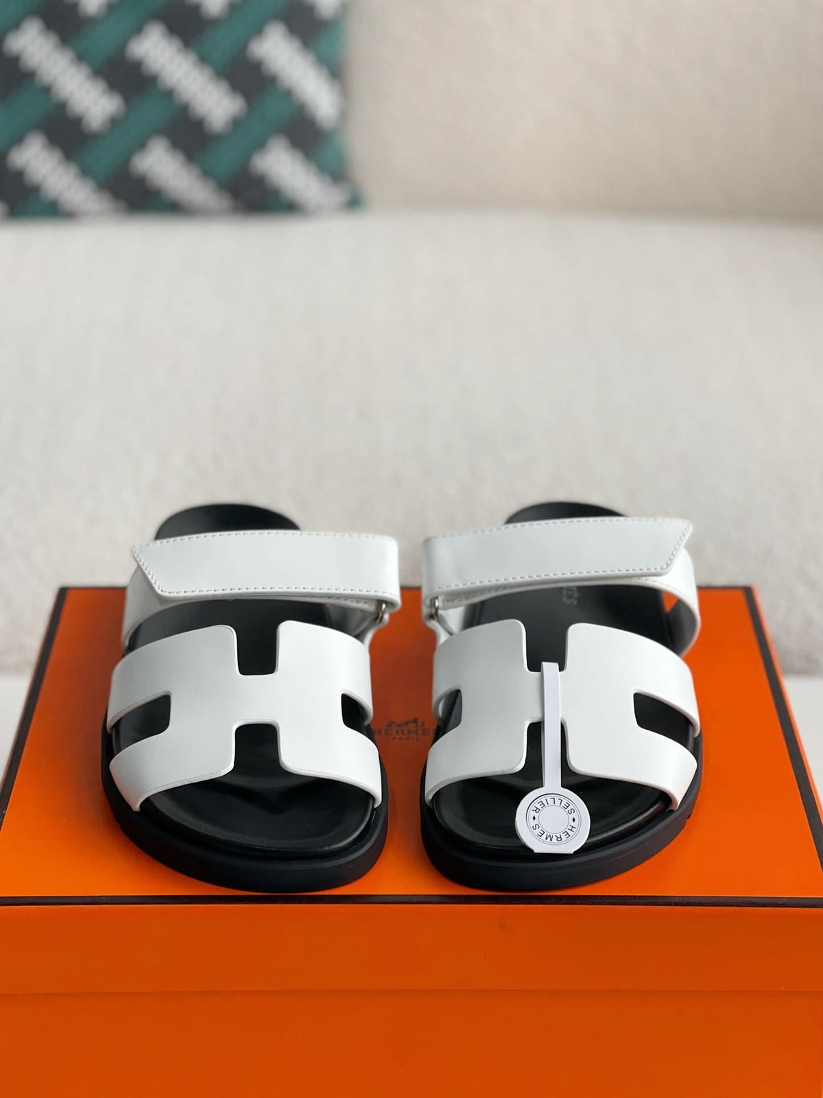 Hermès White Calfskin Women's Chypre Sandals