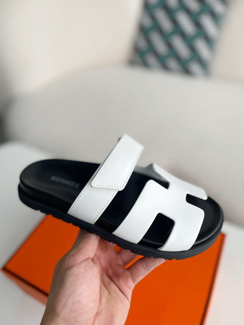 Hermès White Calfskin Women's Chypre Sandals