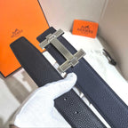 Hermès H au Carre Belt Buckle & Reversible Leather Strap 32 mm - Marine Blue & Black