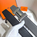 Hermès Leather Belt in Taupe Gray with H Silver Buckle 32mm - Reversible