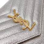 Saint Laurent Monogram Envelope Chain Wallet Metallic Silver Calfskin Leather Shoulder Bag