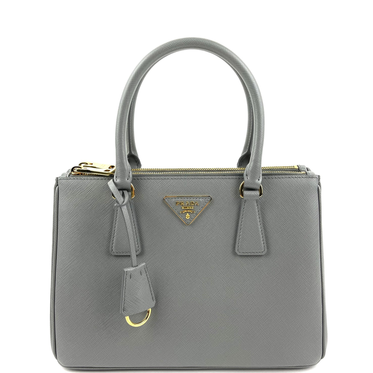 PRADA Small Saffiano Cuir Tote w/Strap - Grey