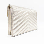 Saint Laurent Chain Wallet Monogram Envelope Metallic Calfskin Matelasse Chevron Pale Gold Leather Shoulder Bag