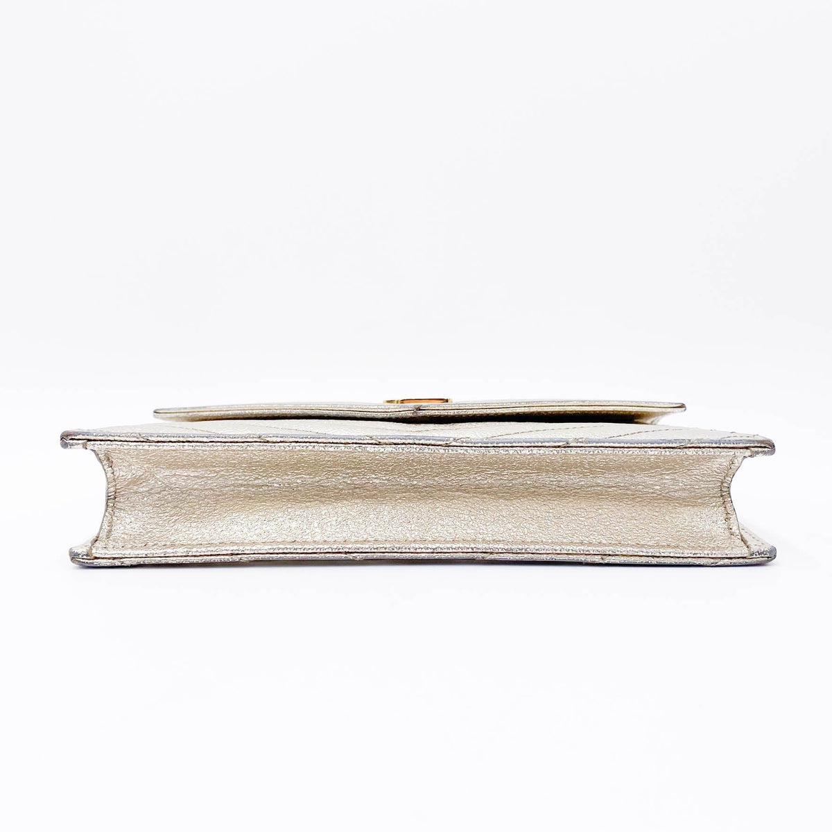 Saint Laurent Chain Wallet Monogram Envelope Metallic Calfskin Matelasse Chevron Pale Gold Leather Shoulder Bag