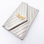 Saint Laurent Chain Wallet Monogram Envelope Metallic Calfskin Matelasse Chevron Pale Gold Leather Shoulder Bag