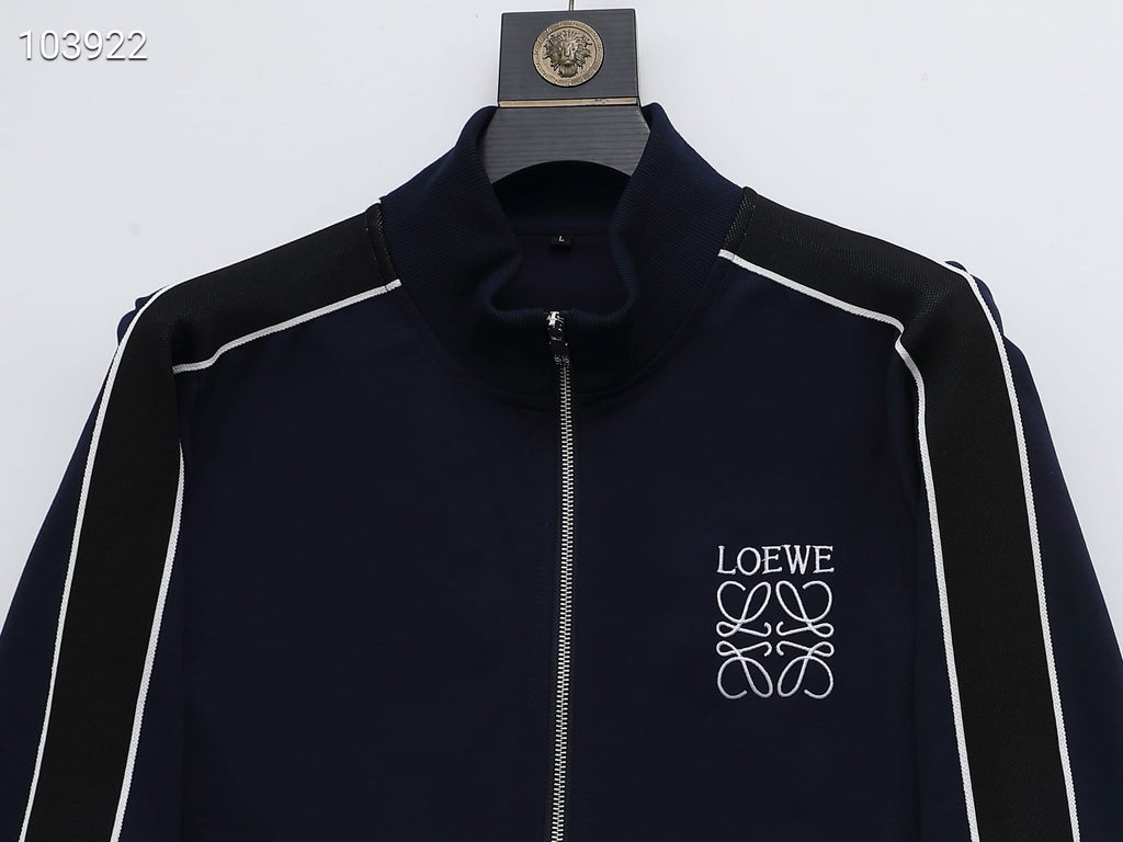 Loewe Anagram Tracksuit Set - Navy Blue Technical Knit Zip Jacket & Pants