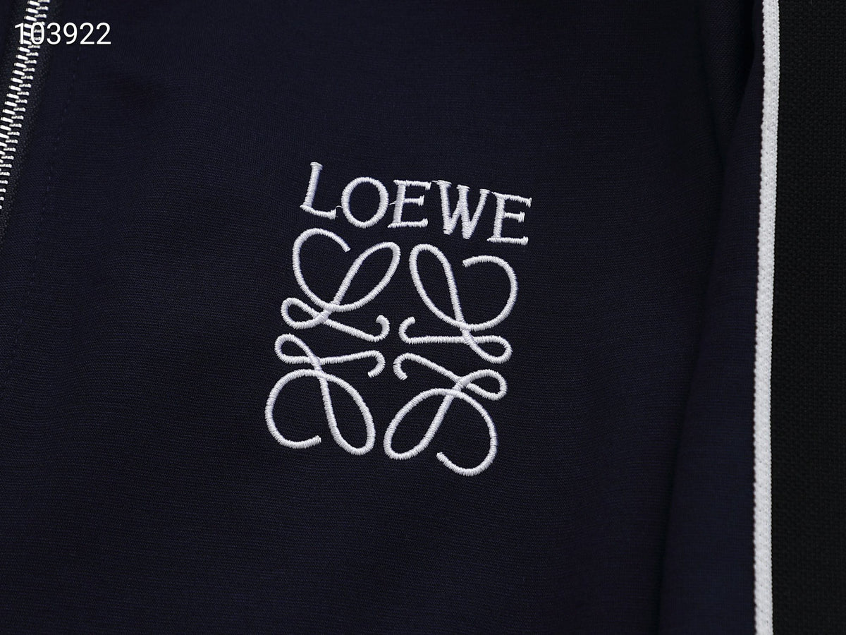 Loewe Anagram Tracksuit Set - Navy Blue Technical Knit Zip Jacket & Pants
