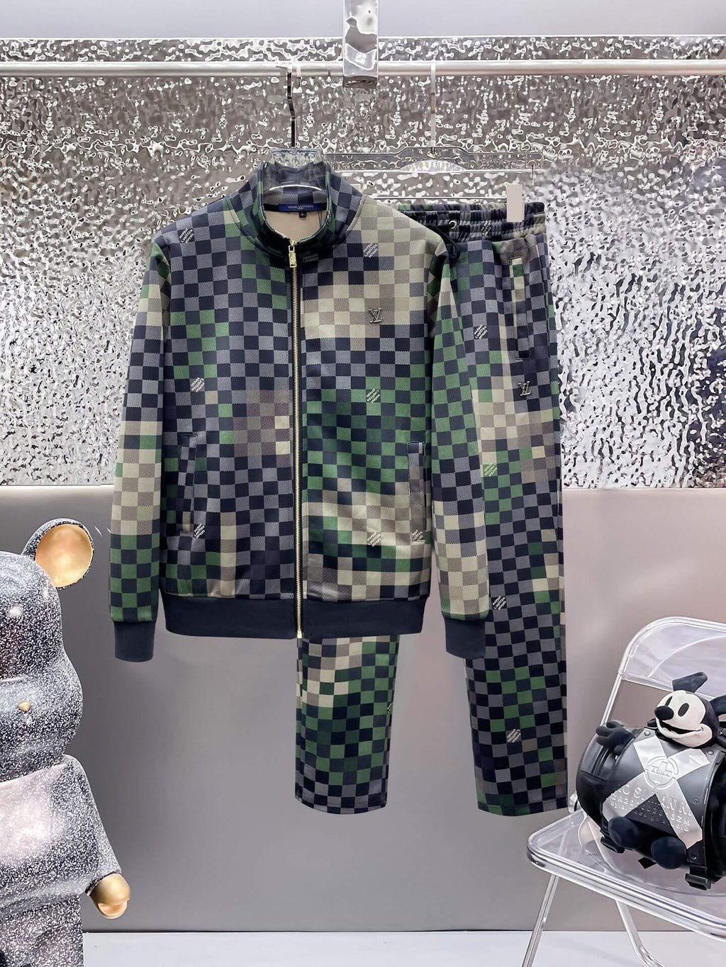 Louis Vuitton Damier Pop Technical Jersey Tracksuit Green Pixel