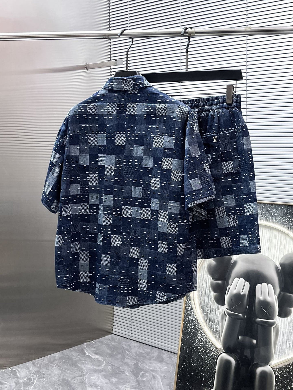 Louis Vuitton LV Damier Patchwork Denim Set - Short-Sleeved Button-Down Shirt & Shorts Co-ord Set
