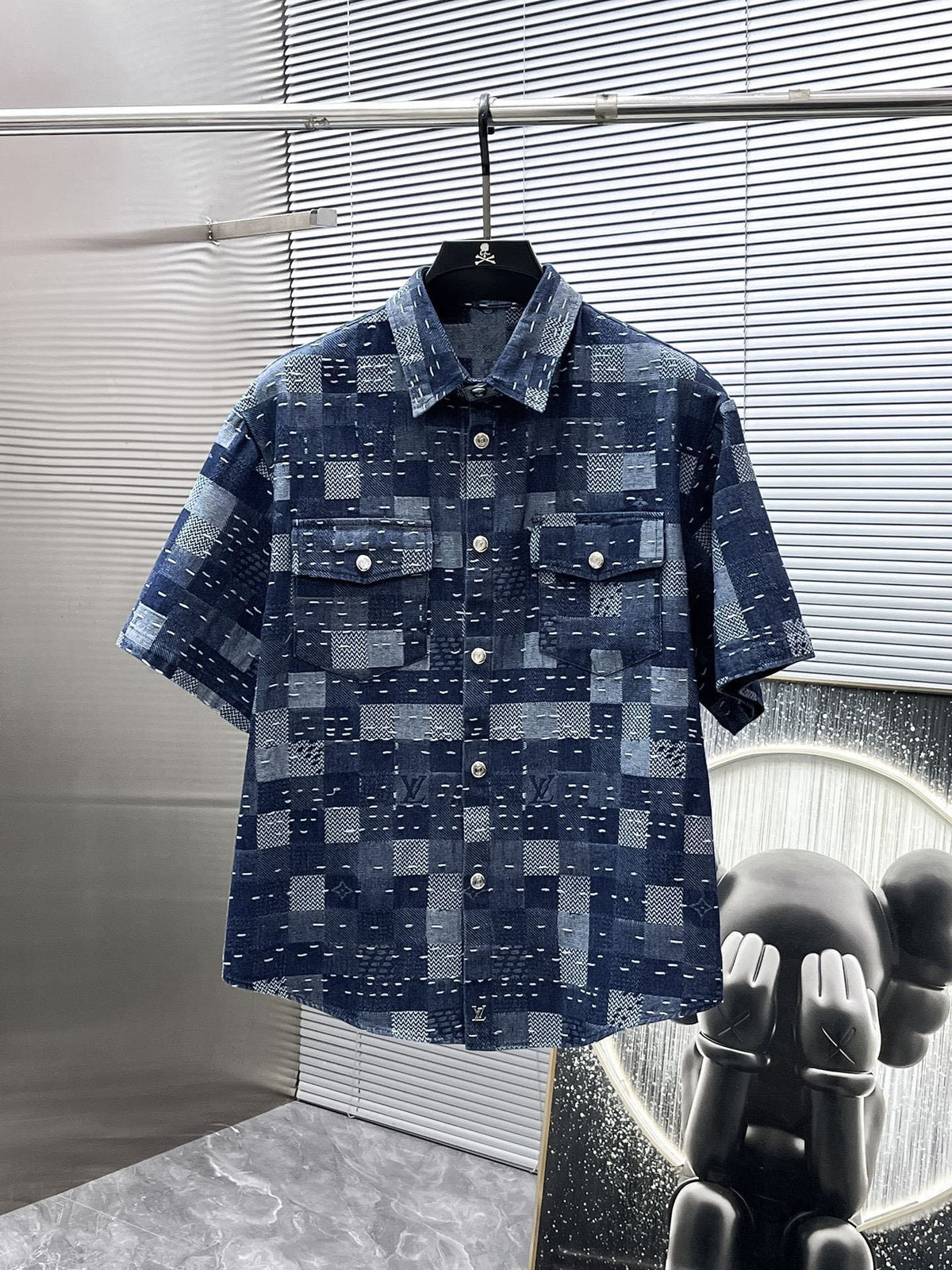 Louis Vuitton LV Damier Patchwork Denim Set - Short-Sleeved Button-Down Shirt & Shorts Co-ord Set