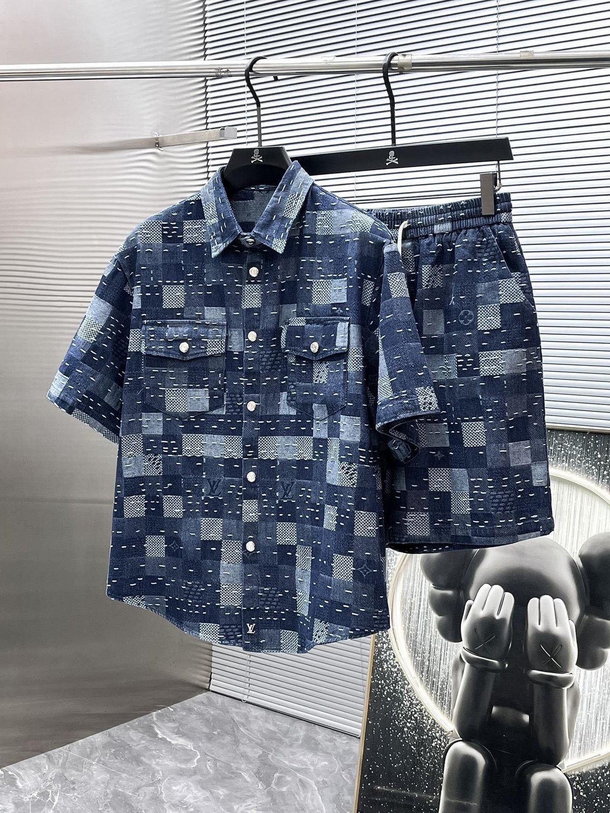 Louis Vuitton LV Damier Patchwork Denim Set - Short-Sleeved Button-Down Shirt & Shorts Co-ord Set