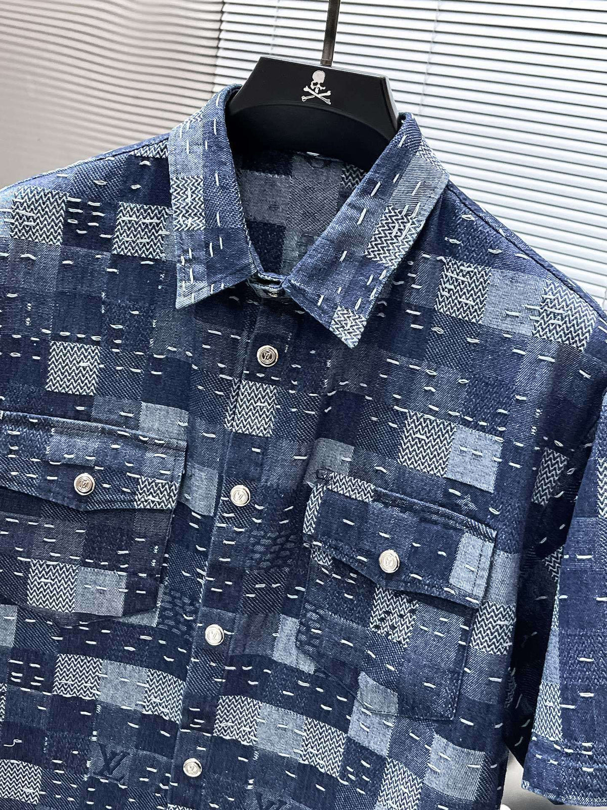 Louis Vuitton LV Damier Patchwork Denim Set - Short-Sleeved Button-Down Shirt & Shorts Co-ord Set