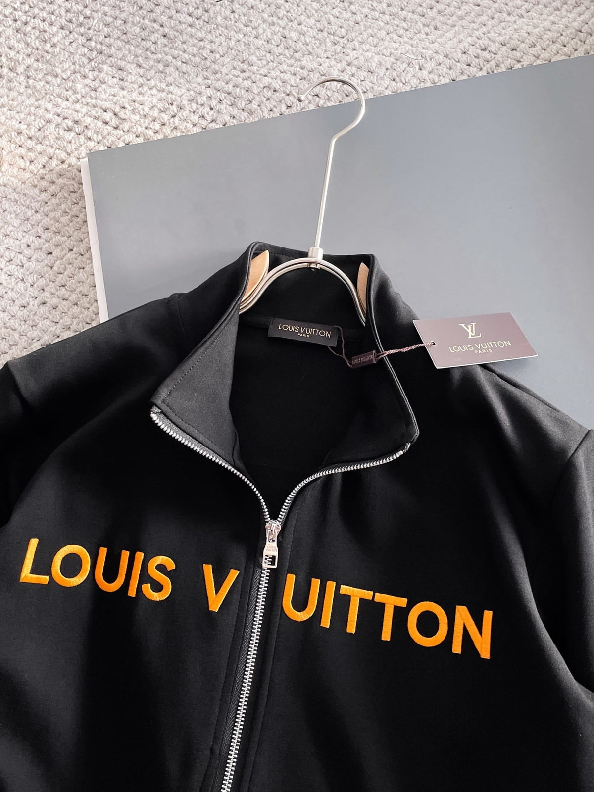 Louis Vuitton LV Embroidered Logo Tracksuit - Black & Yellow Technical Knit Jacket and Pants Set