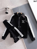 Louis Vuitton LV Graphic Stripe Tracksuit - Black & White Monogram Knit Hoodie Set