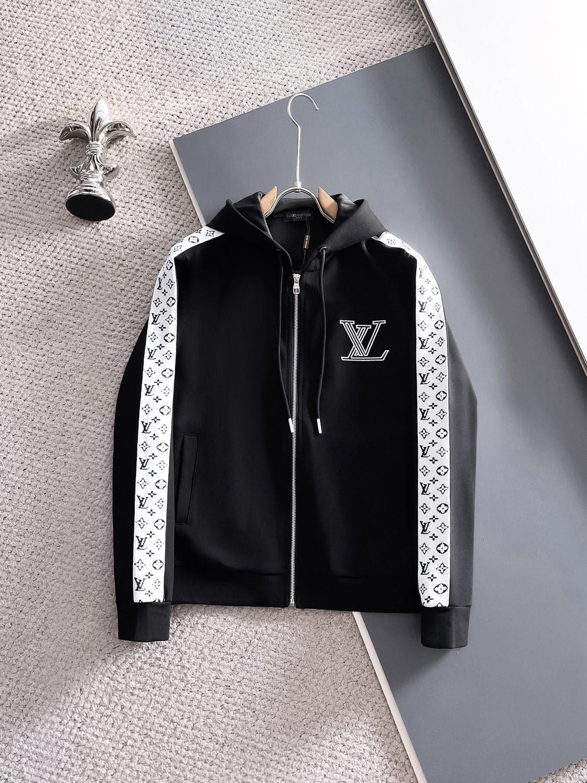 Louis Vuitton LV Graphic Stripe Tracksuit - Black & White Monogram Knit Hoodie Set