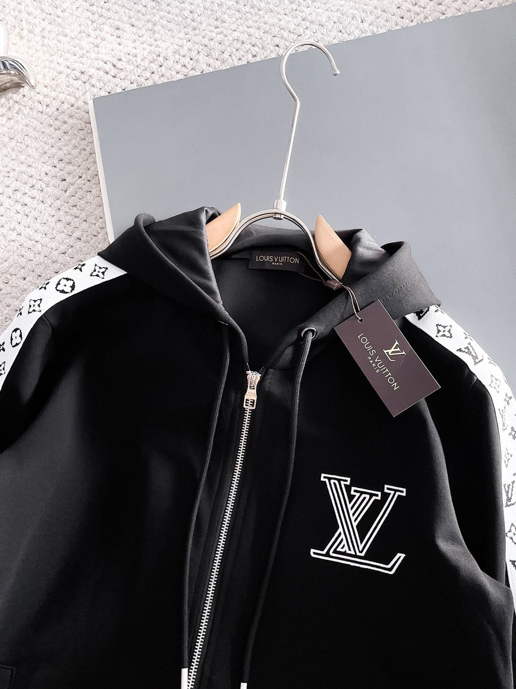 Louis Vuitton LV Graphic Stripe Tracksuit - Black & White Monogram Knit Hoodie Set